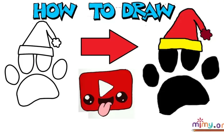 How to Draw a Dog Paw with a Christmas Hat