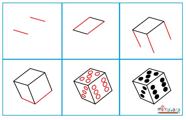 how to draw dice step by step