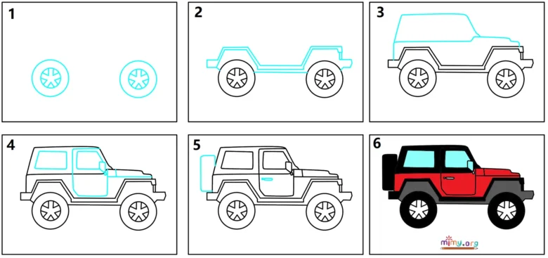 step by step jeep drawing