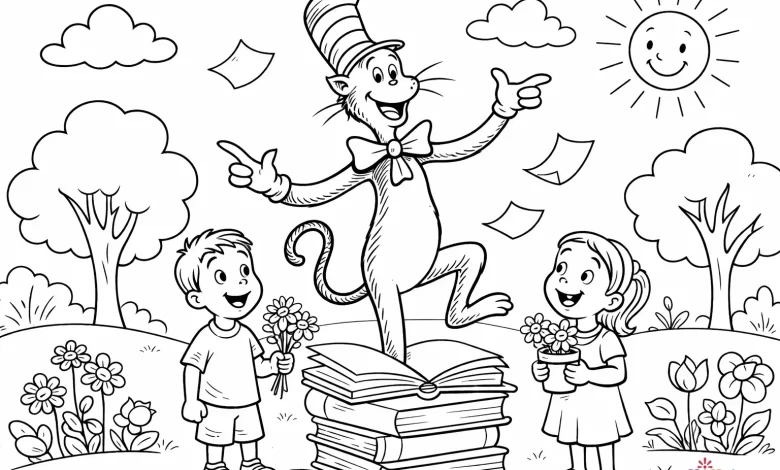 Easy Cat in The Hat coloring pages
