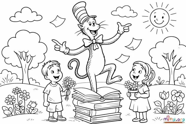 Easy Cat in The Hat coloring pages