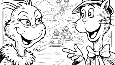 Grinch and the Cat Hat Coloring pages