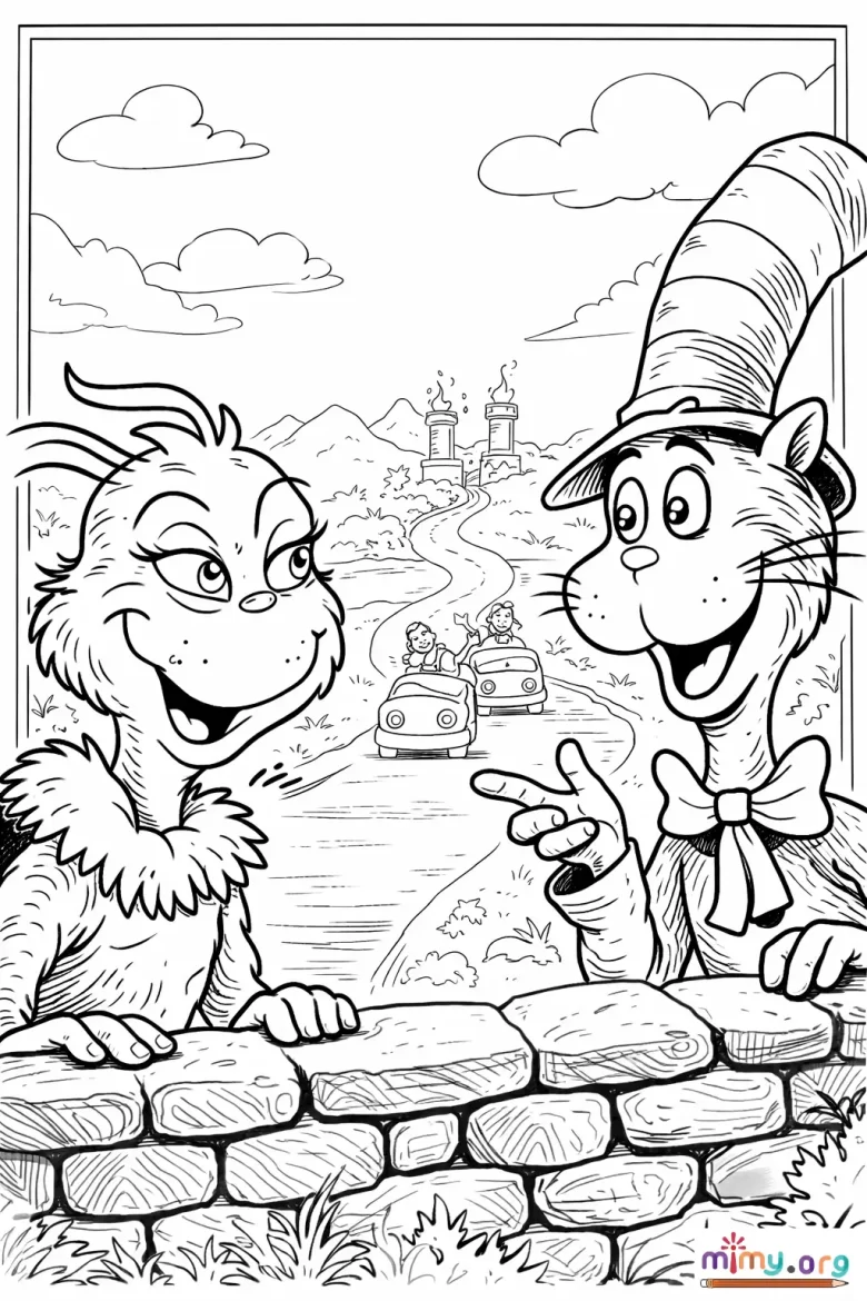 Grinch and the Cat Hat Coloring pages
