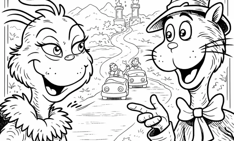 Grinch and the Cat Hat Coloring pages