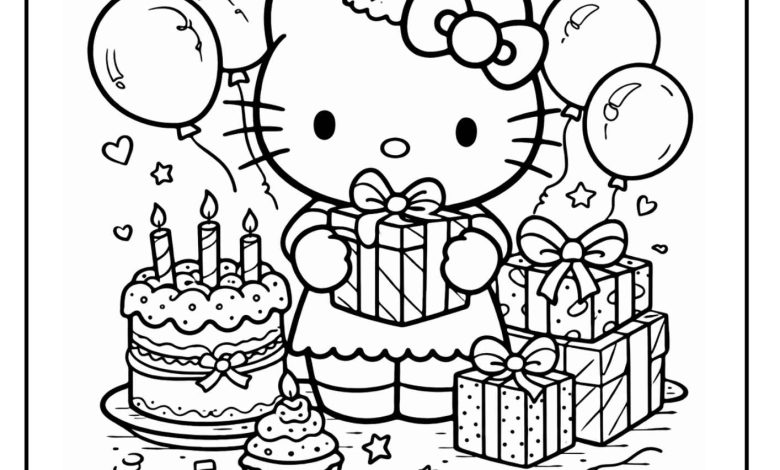 Hello Kitty Birthday Coloring Pages
