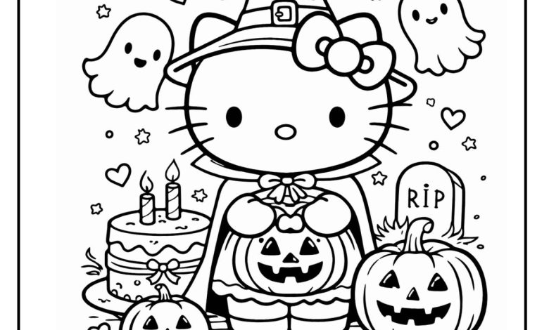 Hello Kitty Halloween Coloring Pages