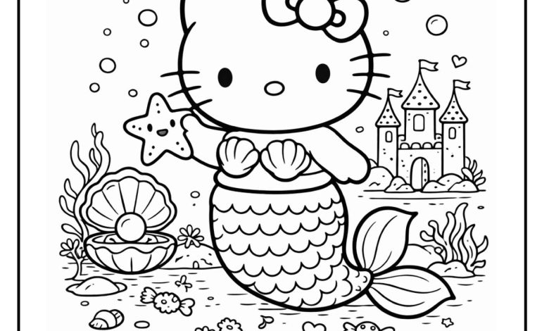 Hello Kitty Mermaid Coloring Pages pdf download