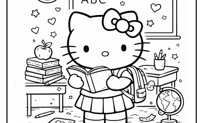 Hello Kitty School Coloring Pages PDF Download