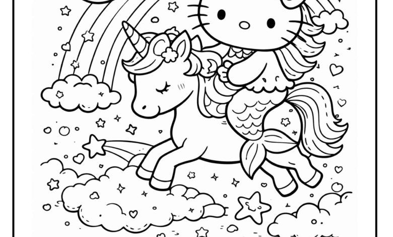 Hello Kitty Unicorn Coloring Pages PDF Download