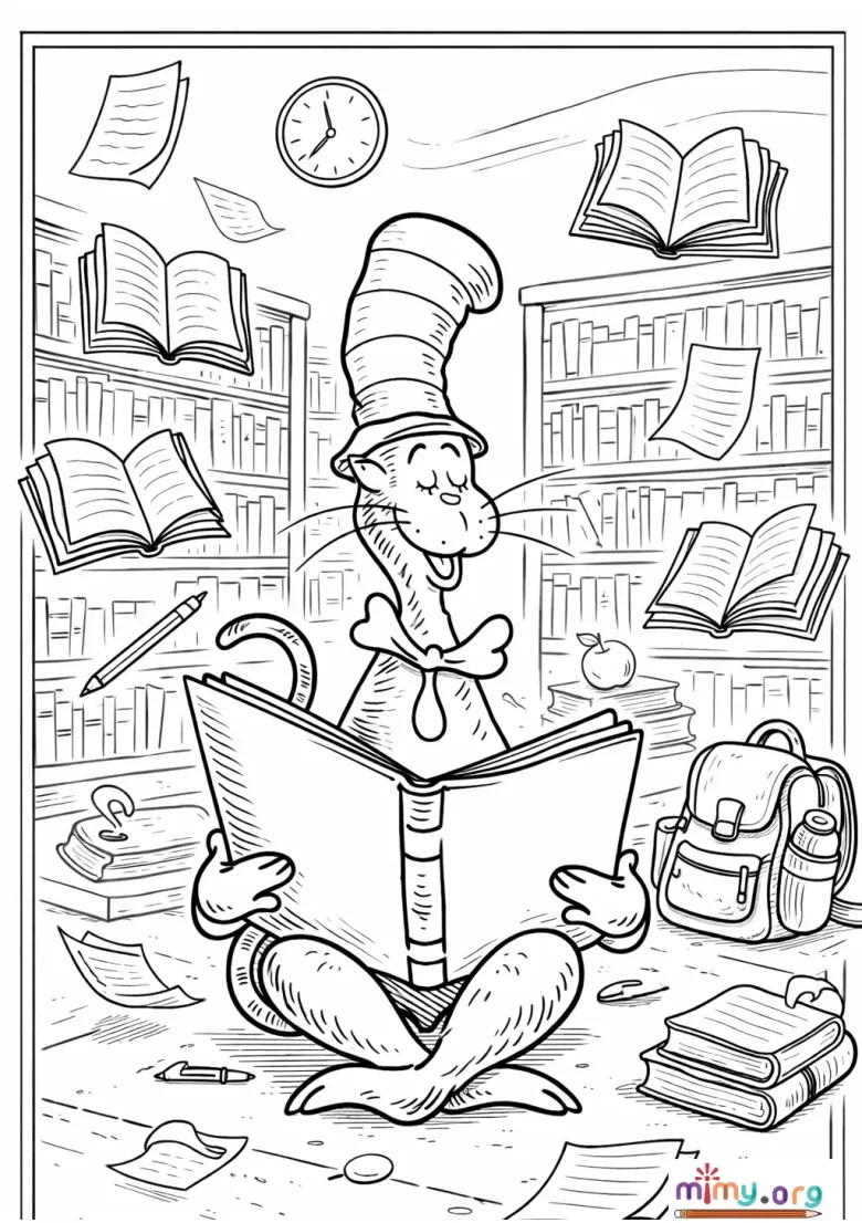 The Cat in the Hat Reading a Book coloring pages