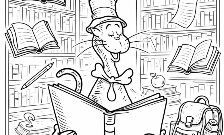The Cat in the Hat Reading a Book coloring pages