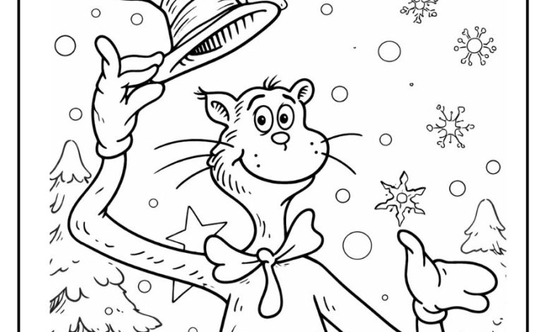 Winter Theme - Cat In The Hat Coloring Pages