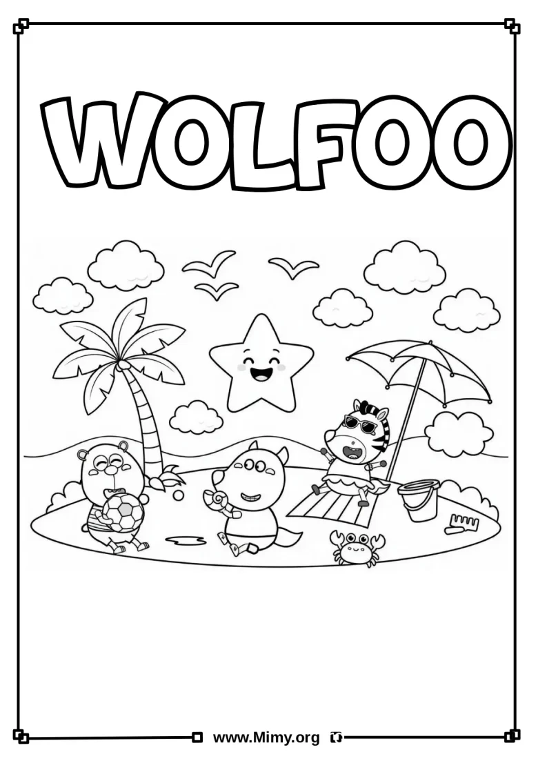 Wolfoo on the Beach Coloring Page - PDF Download