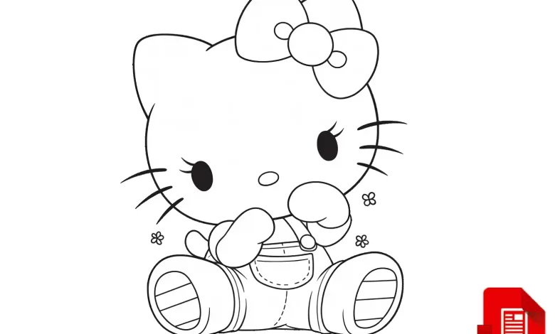 kawaii hello kitty coloring page