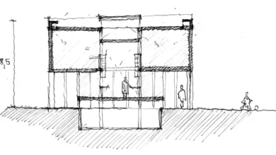 Tabancura School Library Pavilion eskiz çizimi