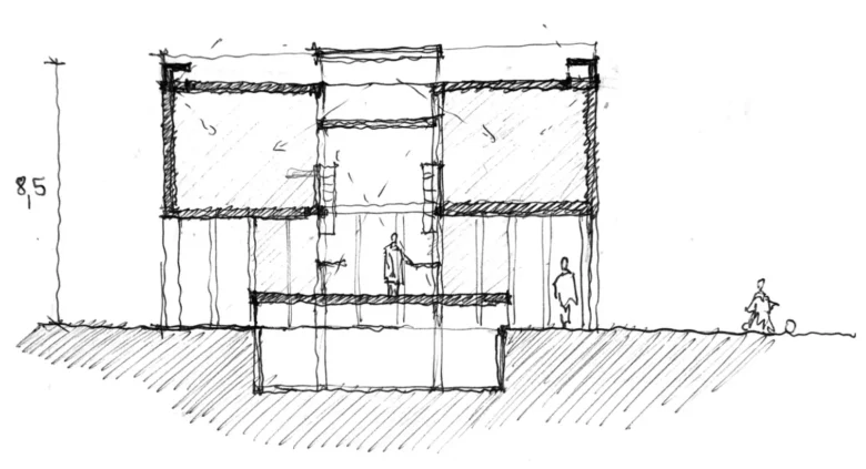 Tabancura School Library Pavilion eskiz çizimi